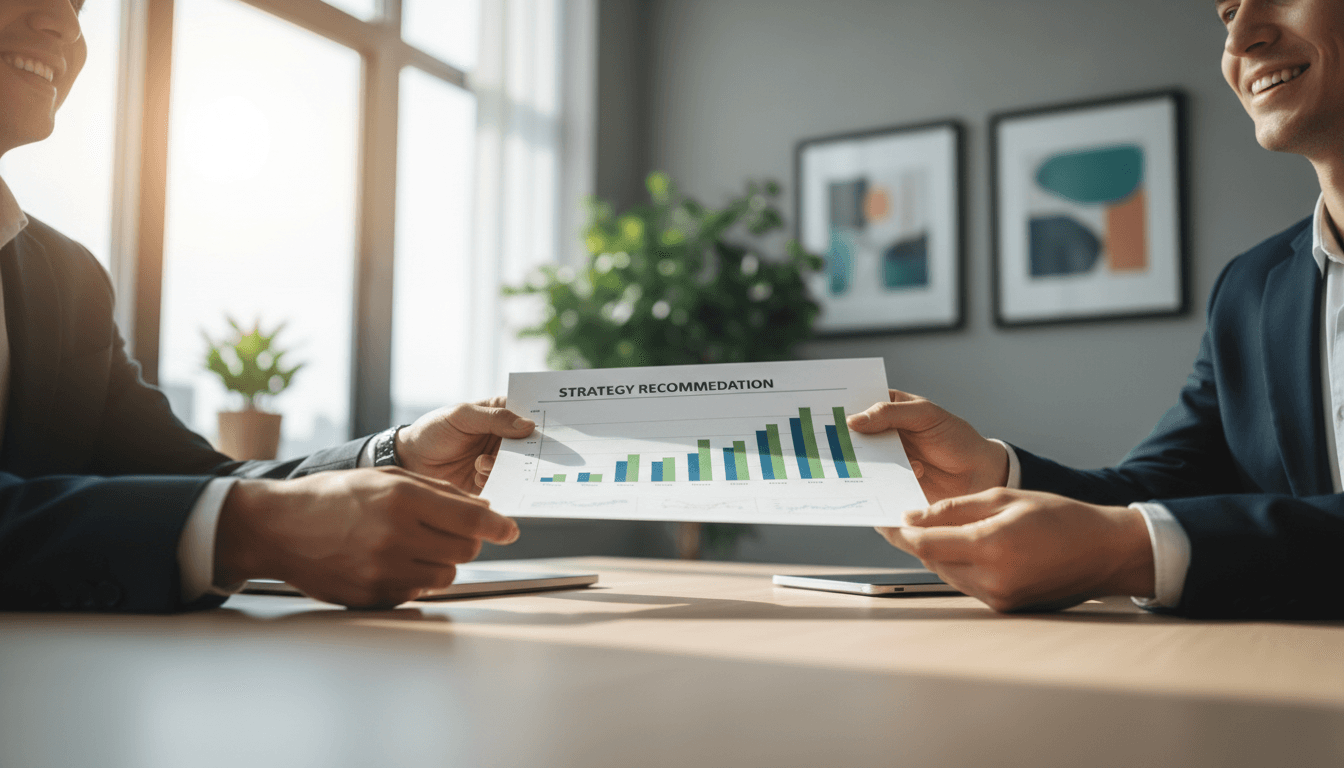 Handing over clear fee analysis recommendations to satisfied customer